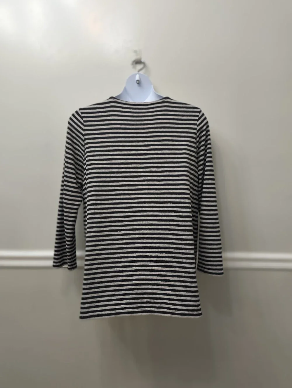 J. Jill Cotton Striped Pullover Knit Tunic Top Black Gray XL Nautical Boho Casua